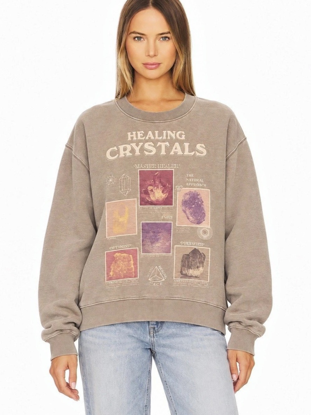 Tna Healing Crystals Sweatshirt Color Block Brown Size Small